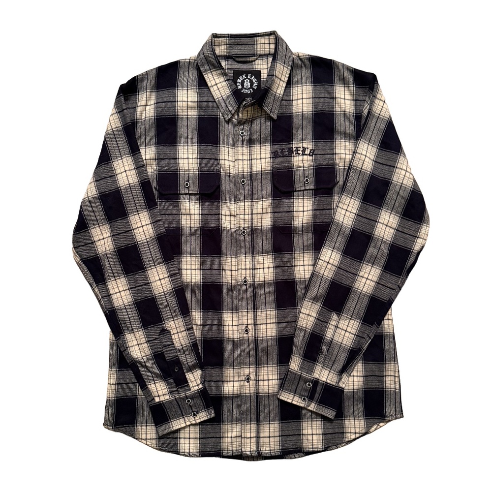 Rebel 8 Drown Flannel Limited Embroidered Flannel Button Shirt Navy XL
